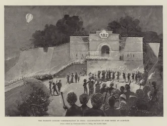 Die Diamant-Jubiläumsfeier in Indien, Beleuchtung von Fort Moira in Almorah